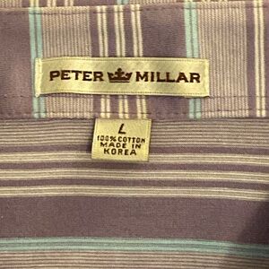 PETER MILLAR Short Sleeve Polo Shirt Sz Large Purple Stripe 100% Cotton